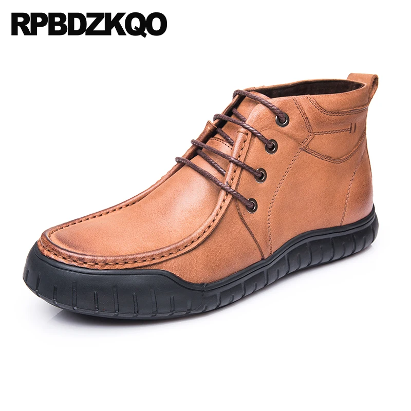 

high top trainer genuine leather sneakers autumn brown footwear designer shoes men quality booties flat short full grain boots