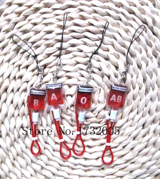 

10 pcs Mixed Blood Pack A B O AB 4 Style Key Chain Cell Phone Strap Bell Charm