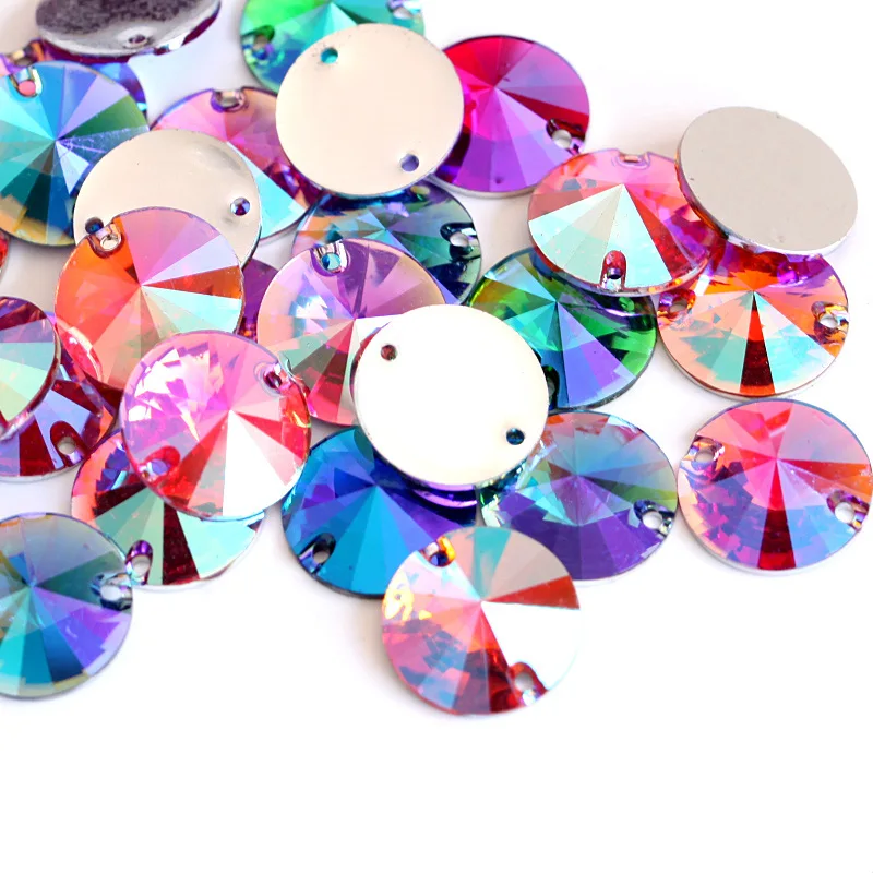 

100pcs Resin AB Colorful Sew On Rhinestones Round Rivoli Shape Crystal Strass Sewing Stones For DIY Clothes Accessories B1136