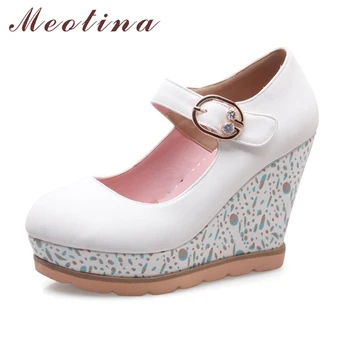 

Meotina Women Platform Shoes Mary Jane High Heels Wedges 2018 Shoes Spring Pumps Buckle Crystal Party Shoes Female Pink White