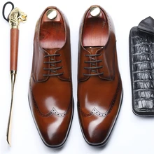 Genuine leather men brogue Business Wedding banquet shoes mens casual flats shoes vintage handmade oxford shoes for men lace up mycolen new fashion mens office lace up classic leather shoes men s casual party driving man vintage carved brogue flats