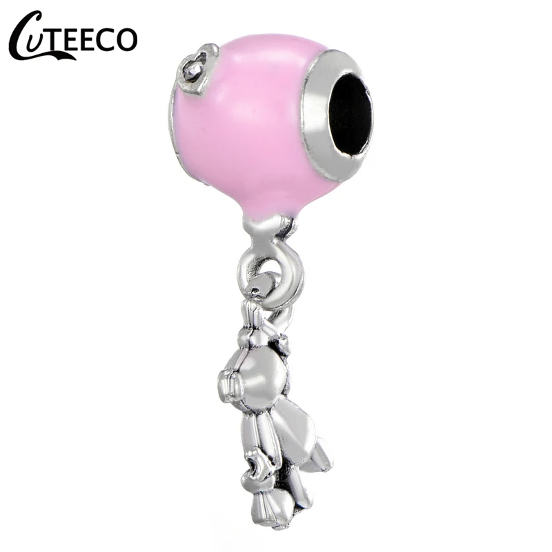 

CUTEECO Silver Enamel Teddy & Balloon Pendant Charm Bead Fits Pandora Charm Bracelet Bangle DIY Jewelry Accessories