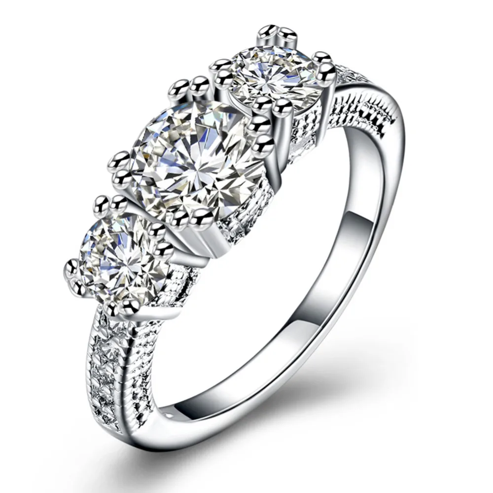 

2018 New 925 silver jewelry sweet cute three big clear zircon stone finger ring for women wedding classic jewelry