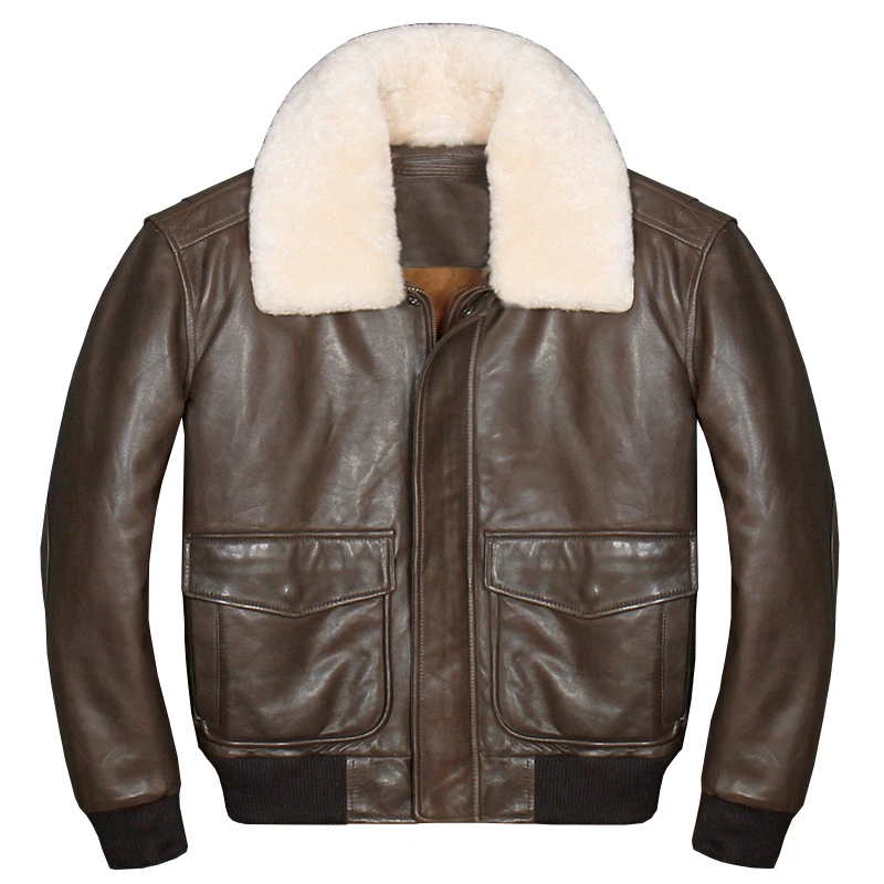 

2019 Brown Men USAF Genuine A2 Pilot Leather Jacket Wool Collar Europe Size Sheepskin Military Flight Leather Coat FREE SHIPPING