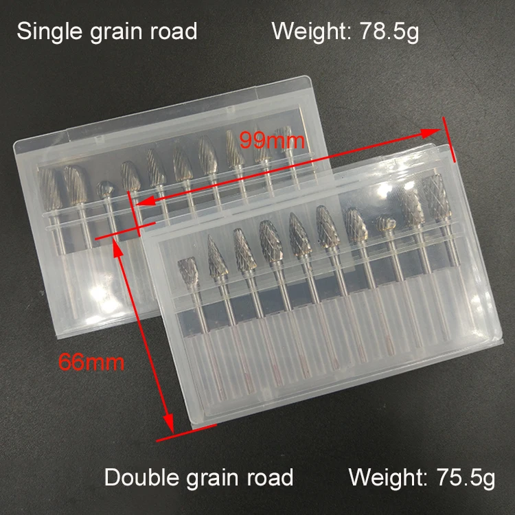 10pcs 3/2.35mm Shank Tungsten Carbide Milling Cutter Burr Double Diamond Cut  For Dremel Electric Grinding Rotary Tools 