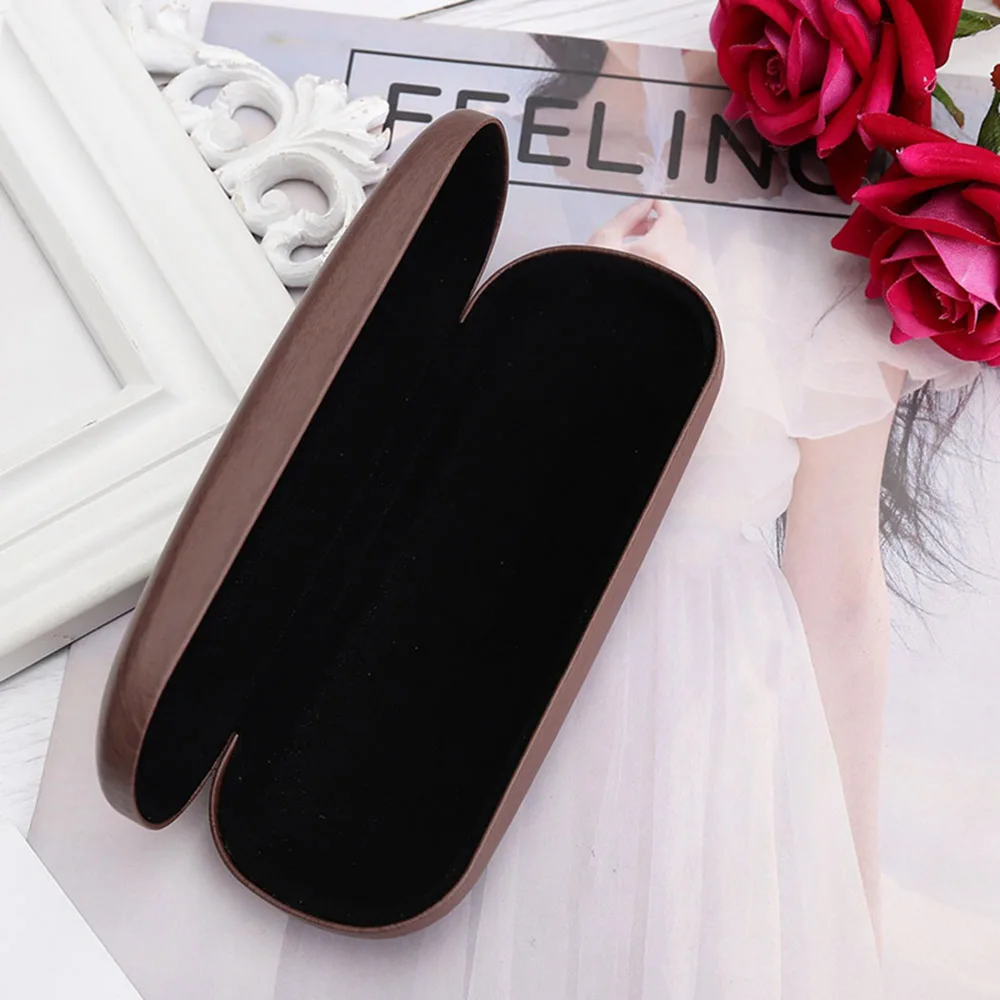 High Quality Wood Grain Hard Kit Holder Metal Reading Glasses Case for Men and Women PU Leather Eyeglass Sunglasses Box