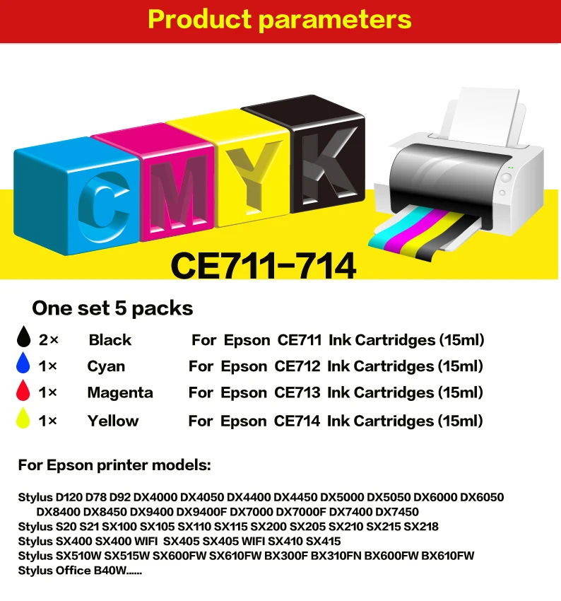 5 шт. совместимый T0715 чернильных картриджей для стилусы S20 SX200 S21 SX210 SX215 SX218 SX410 SX415 SX110 SX115 BX31F принтер