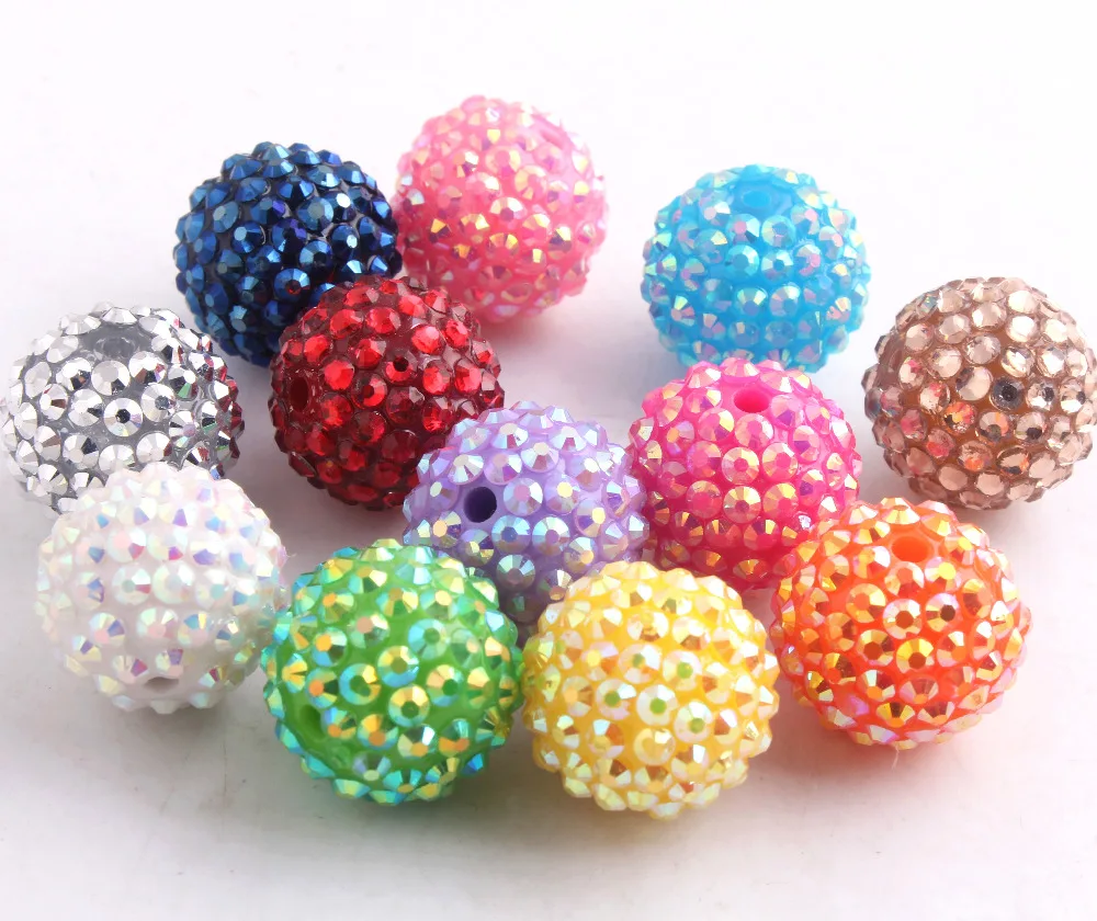 Kwoi vita Mix Colorful Rhinestone Beads 20MM 100pcs A lot Resin