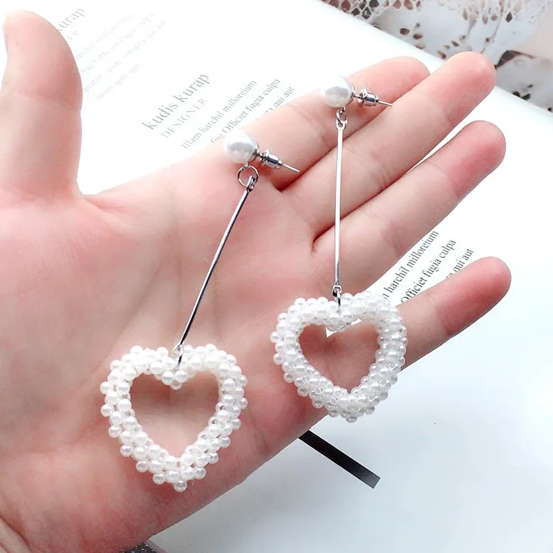 Pierced earrings Бренд Grace Jun в Корейском стиле, большие серьги с искусственным жемчугом и сердечками, модные роскошные Серьги Brincos, цена, новинка - Окраска металла: Pierced earrings