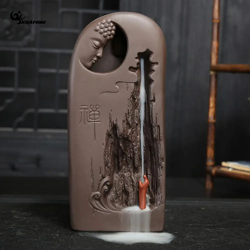 Porcelain Buddha Backflow Incense Burner Incense Cone Sticks Holder Aroma Burner +10pcs Cone