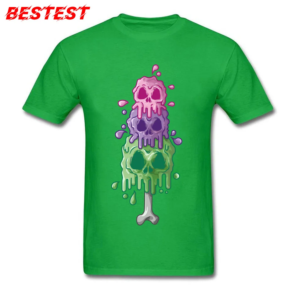 ice skull Funny Tshirts for Men 100% Cotton Fall Tops Shirts Custom Tops Shirts Short Sleeve Funky Round Collar ice skull green