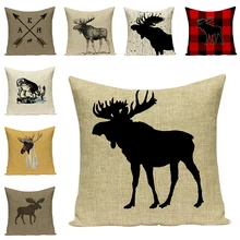 Cartoon Elk Animal Linen Pillow Cover Deer Cushion Cover Creative Home Decorative Cotton Linen Pillow Case