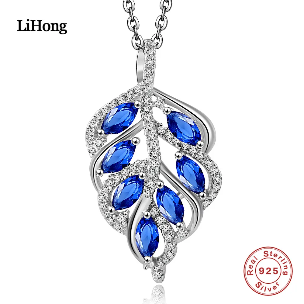 

100% 925 Sterling Silver Necklace Blue Gem Leaves Necklace Ladies Jewelry Wedding Necklace Gift