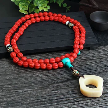 

WEIYU Red Lampwork Beads Necklace Blue Stone Necklace Tibetan Nepal Beads Necklace Yak Bone Pendant Necklace for Women Jewelry