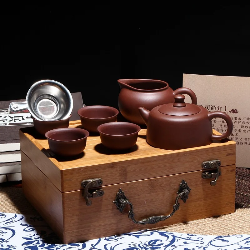 Outdoor portable bamboo box travel tea set 6 sets of Authentic Yixing teapot travel tea set