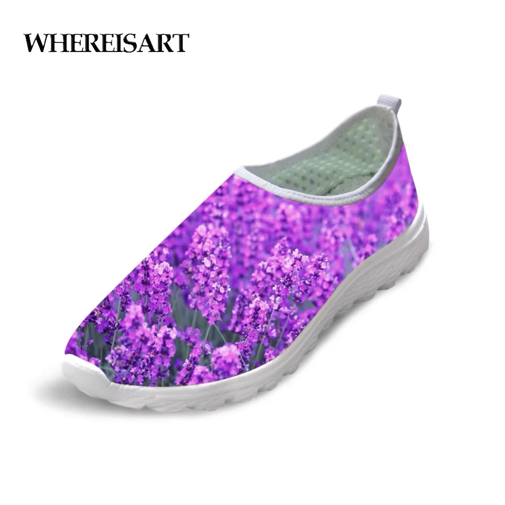 

WHEREISART Flower Tulip Printing Women Flats Shoes Casual Summer Women's Sneakers Shoes Woman Floral Style Lazy Mesh Beach Shoe