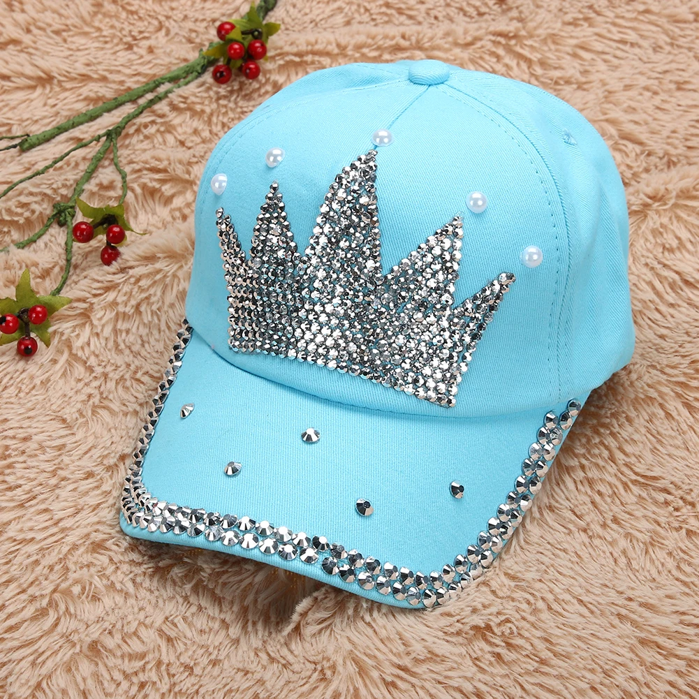 

Tiara Crown Pearl Crystal Decor Hat Baseball Cap for Women Girls Adjustable Size Soft Material pokemon Cap Hat 2017 Summer Hat