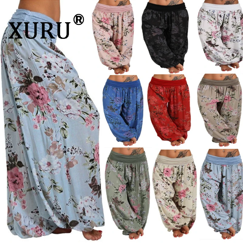 

XURU new digital printing loose wide leg pants 2019 summer hot women's harem pants women's casual trousers XL S-3XL-5XL