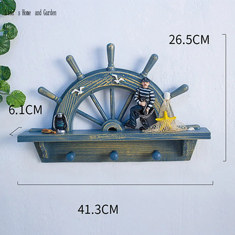 helm wheel design shabby vintage 3 hooks floating shelves wood