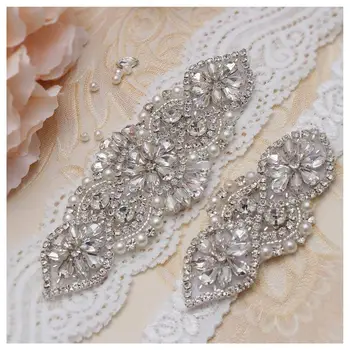 

MissRDress Wedding Garter Rhinestones Bridal Garter Set Handmade Lace Garter For Wedding Accessories JK002