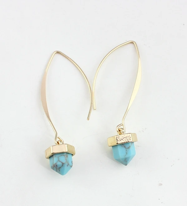 

SEDmart Natural Stone White Long Drop Women Earrirngs Gold Color Trendy Design Healing Point Bullet Earrings Women