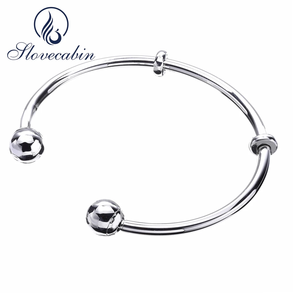 

Slovecabin 2017 Summer Style Authentic 925 Sterling Silver Open Bangle Bracelet For Women Cuff Bangle Bracelet For Beads DIY