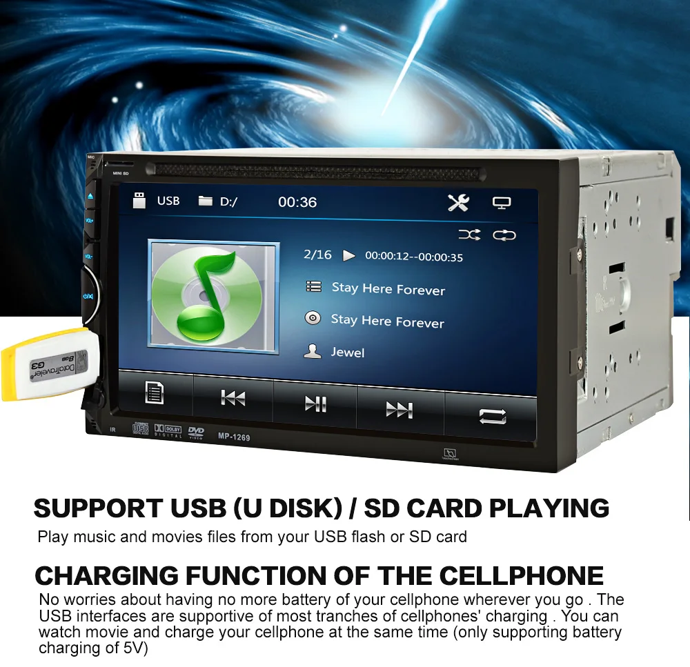 GBtiger 2 Din Car Video Player DVD 7'inch Touch Screen Bluetooth Stereo Radio Car Audio Car MP5 Player Support Rear View Camera