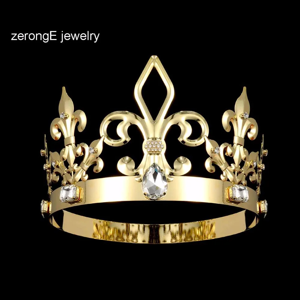 

zerongE jewelryFull Circle Imperial Medieval King Crown For Men Round Pageant Crown and Tiaras Wedding Bridegroom Hair crown