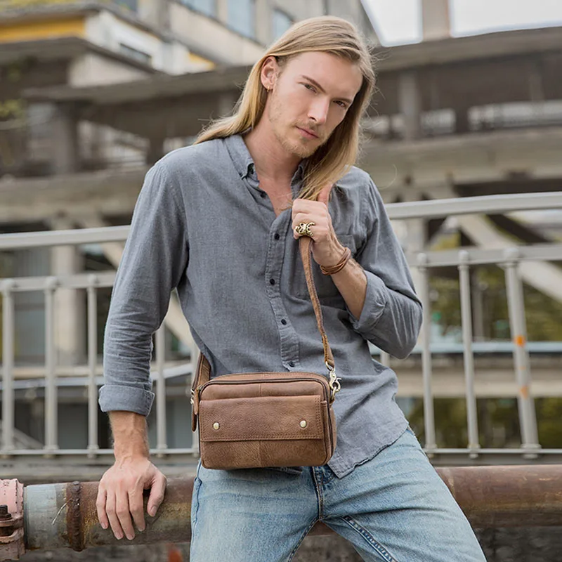 AETOO The original design of handmade cattle skin leisure single shoulder bag  mini bag men's purse slant bag waist bag 