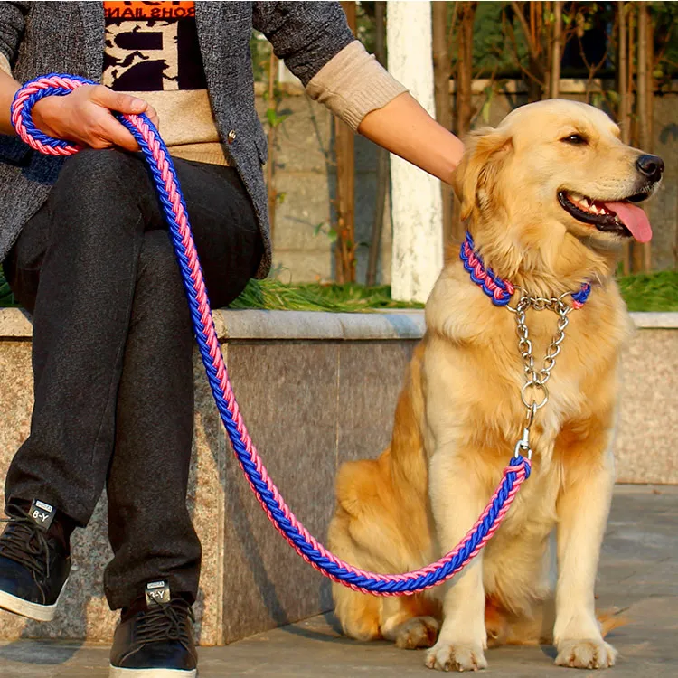 Upgrade Large Dog Leashes Nylon Strong Collar Leashes Stainless Steel Chain Prevent Breakaway Suit for Large Dog (10)