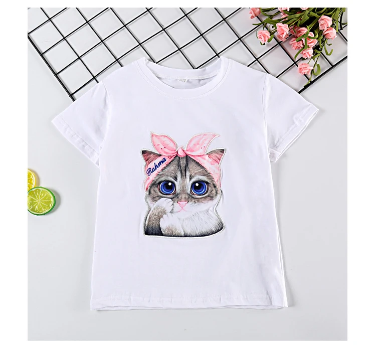 Детская футболка для девочек, футболка для малышей, рубашка для мальчиков, детская повседневная одежда, светодиодный принт «волшебный кот», «глаза молнии», одежда для девочек 3-12 лет