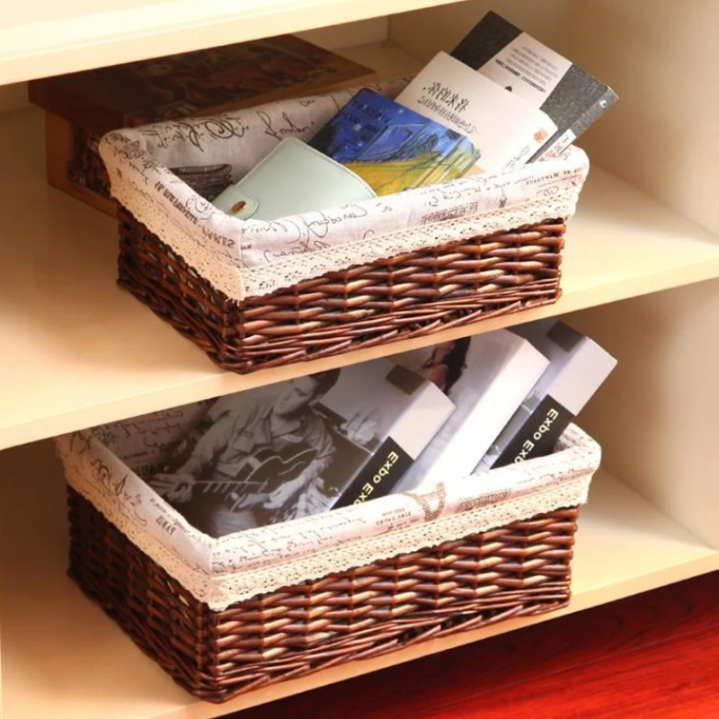 

Wricker Weaving Storage Basket Rattan Storage Box for Cosmetics Fruit Picnic Basket Book Storage Organizer Handwork 30*20cm