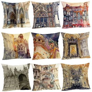 

New Cushion Cover Home&Car Decor Pillowcase Ancient architecture Pillows Home Decorative Cushion Cover Housse De Coussin