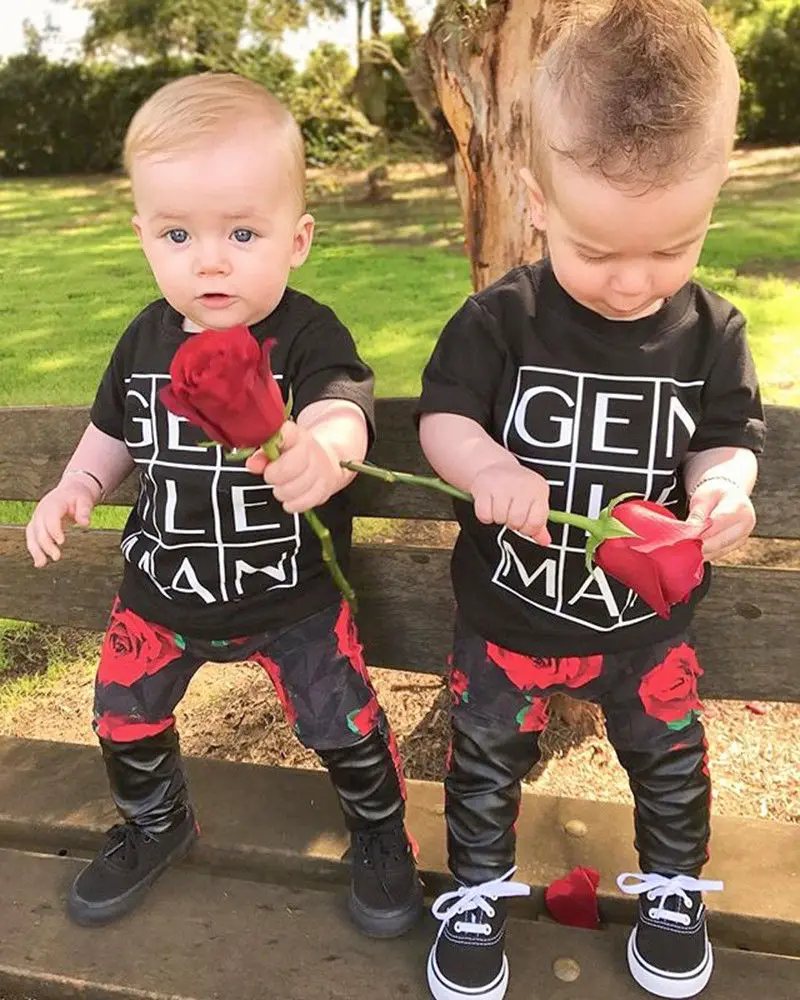 PUDCOCO Infant Kids Baby Boy Tops T-shirt +Flower Pants 2Pcs Outfits Casual Clothes 0-3T |