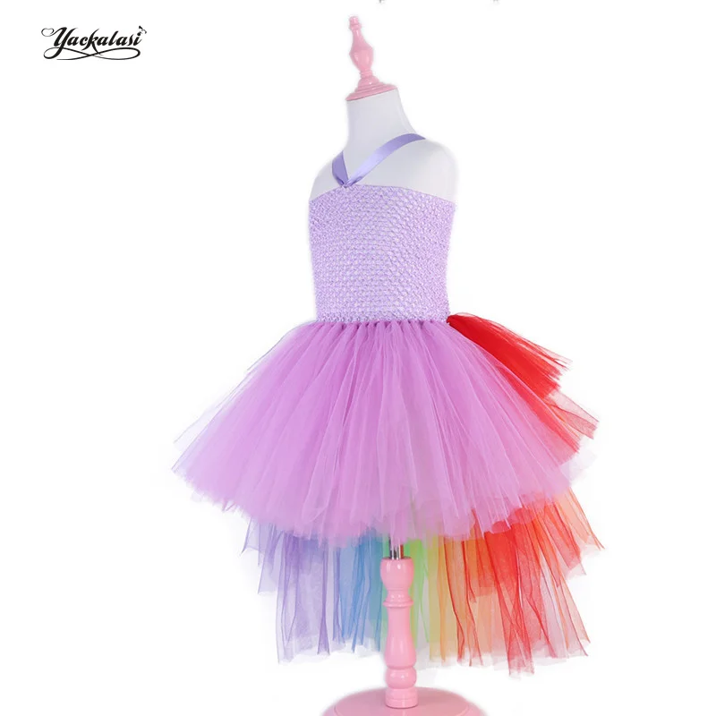 

Girl Fancy Tutu Dress Pastel Rainbow Little Pony Dress Girls Baby Halloween Purim Costume Birthday Party Dress