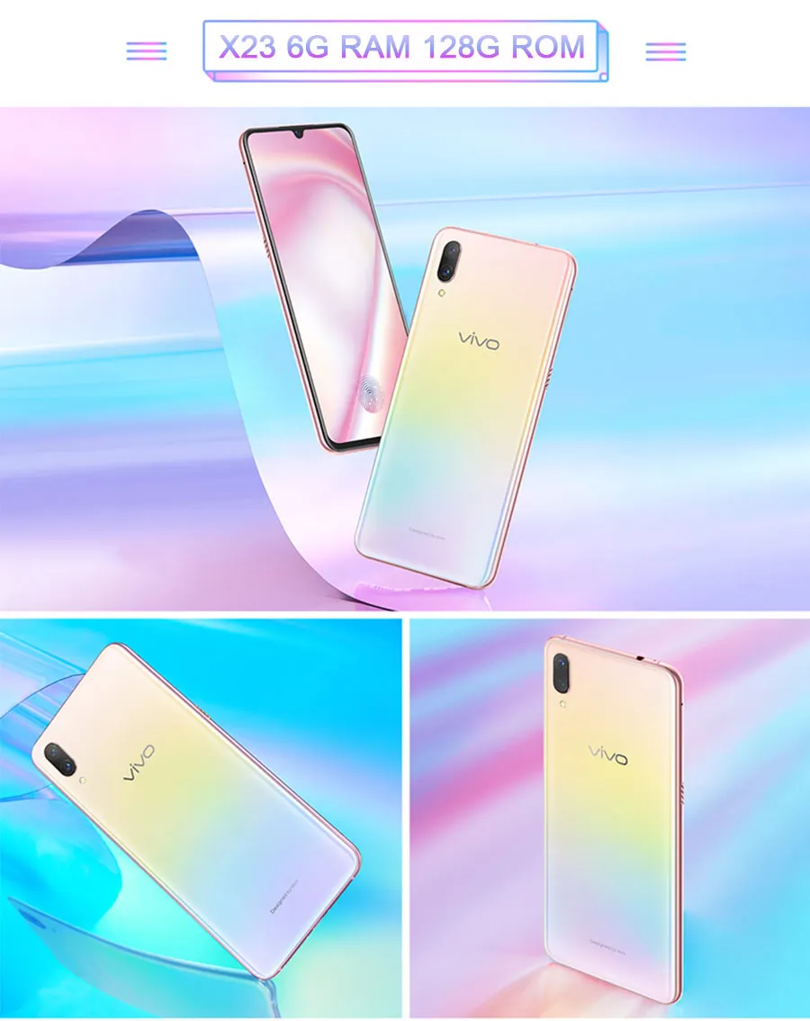 VIVO X23 мобильный телефон 6,4" 6G Оперативная память 128G Встроенная память 24.8MP Камера Snapdragon 660 Octa core 3500 мА/ч, два задние фары мощностью 12+ 13 Мп сотовый телефон