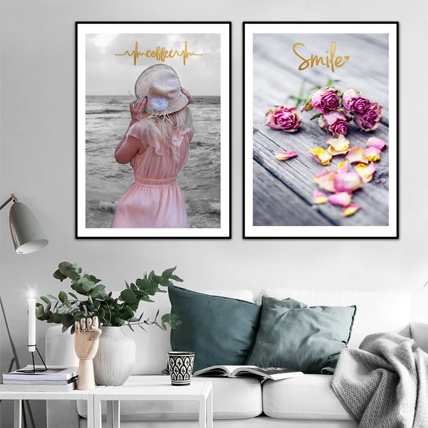 Поп-Картина на холсте в скандинавском стиле, красивая роза и девушка, постеры для гостиной, HD печать, домашний декор
