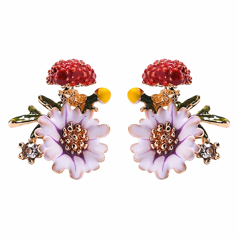 Серьги-гвоздики для женщин, модные Эффектные серьги, хорошее ювелирное изделие, дизайнерские корейские металлические эмалированные цветочные серьги, красивый сад