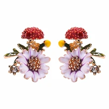 Серьги-гвоздики для женщин, модные Эффектные серьги, хорошее ювелирное изделие, дизайнерские корейские металлические эмалированные цветочные серьги, красивый сад