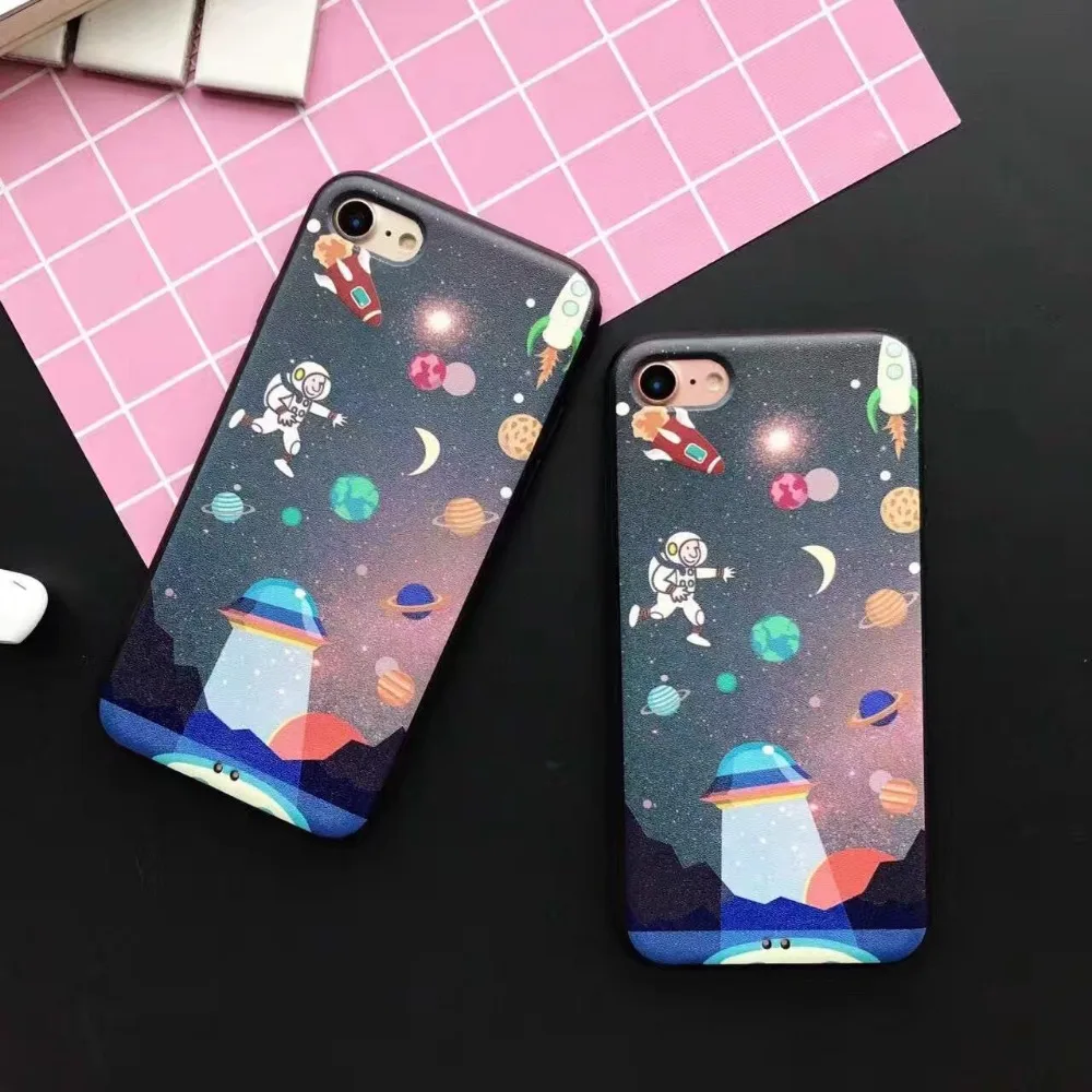 Airship Astronaut Stars Case For iphone 6S 6 7 Plus Moon Night pu leather Phone Cases High Tech Cosmic Picture Cover |