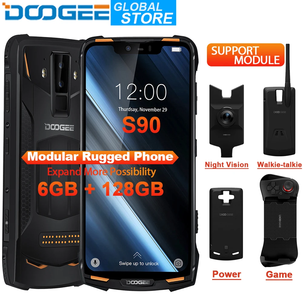 DOOGEE S90 модульный телефон IP68 мобильного телефона 6,18 дюйма FHD Дисплей 5050 mAh Helio P60 Восьмиядерный 6 GB 128 GB Android 8,1 16,0 м Камера