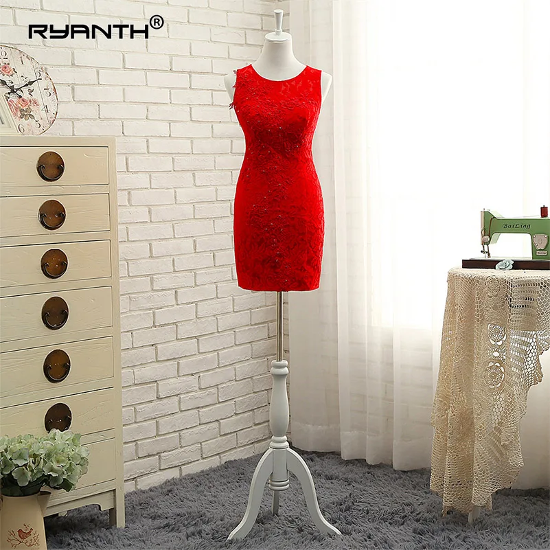 Ryanth New Fashion Lace Red Mermaid Short Prom Dresses 2018 Sexy Scoop Mini Formal Evening Party Dress Real photo | Свадьбы и