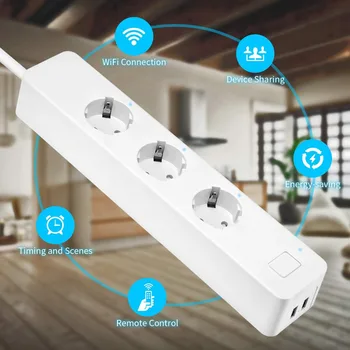 

20pcs WIFI Smart Power Strip 3 EU Outlets Plug with 2 USB Charging Port Timing App Voice Control Work with Alexa Google Home