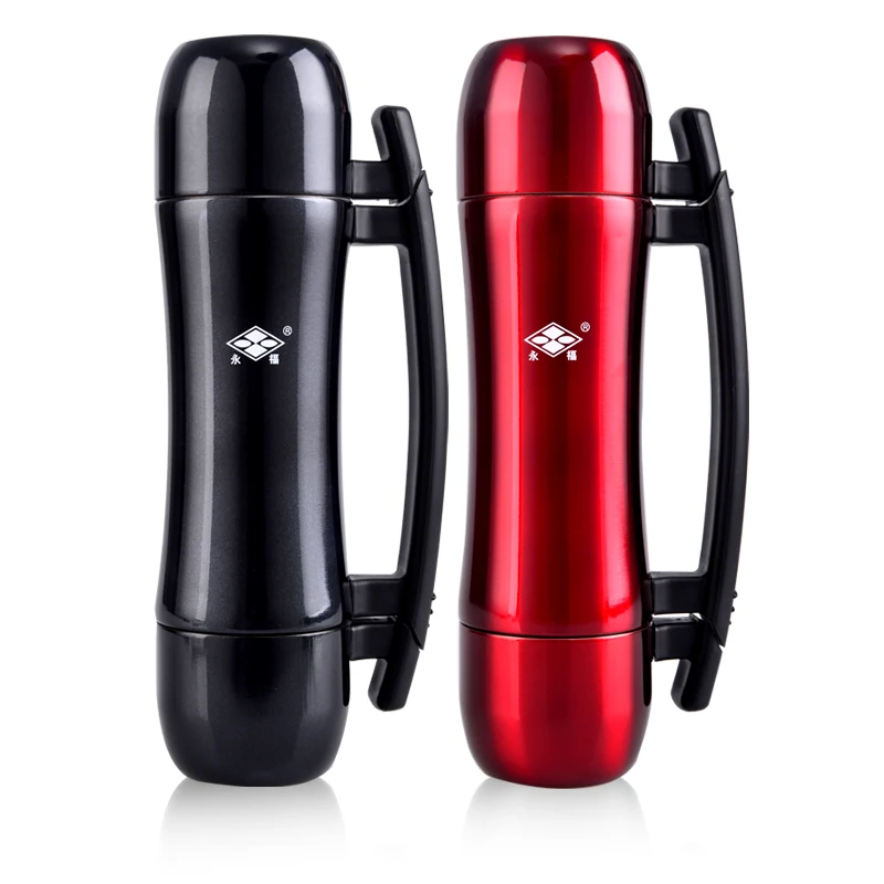 Vacuum Thermos flask with two cups as top and bottom leak proof stainless steel bottle with