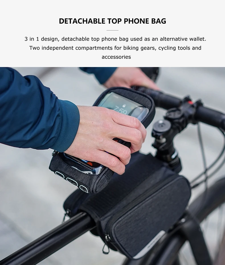 Sale Touchscreen Water Resistant Cycling Bike Bicycle Front Frame Top Tube Double Bag Pannier with 5.7inch Mobile Cell Phone Case 2