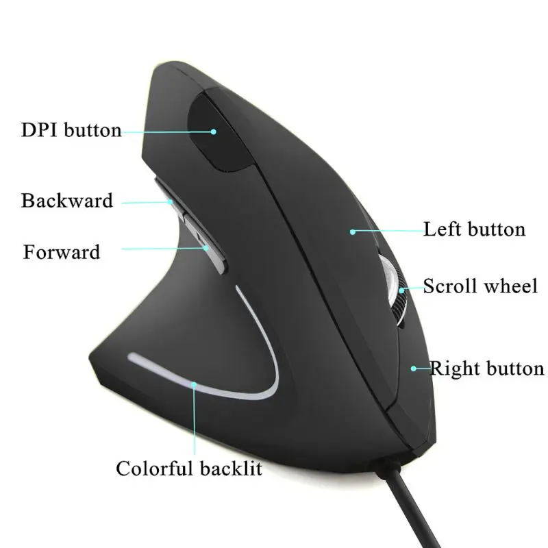 Мышь Компьютерная Проводная вертикальная с левой рукой 800/1200 DPI USB | Компьютеры и