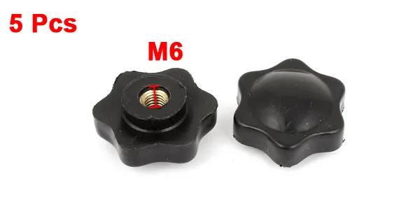 5pcs Black Plastic 32mm Head Diameter 6 Pointed Star Clamping Knobs M6