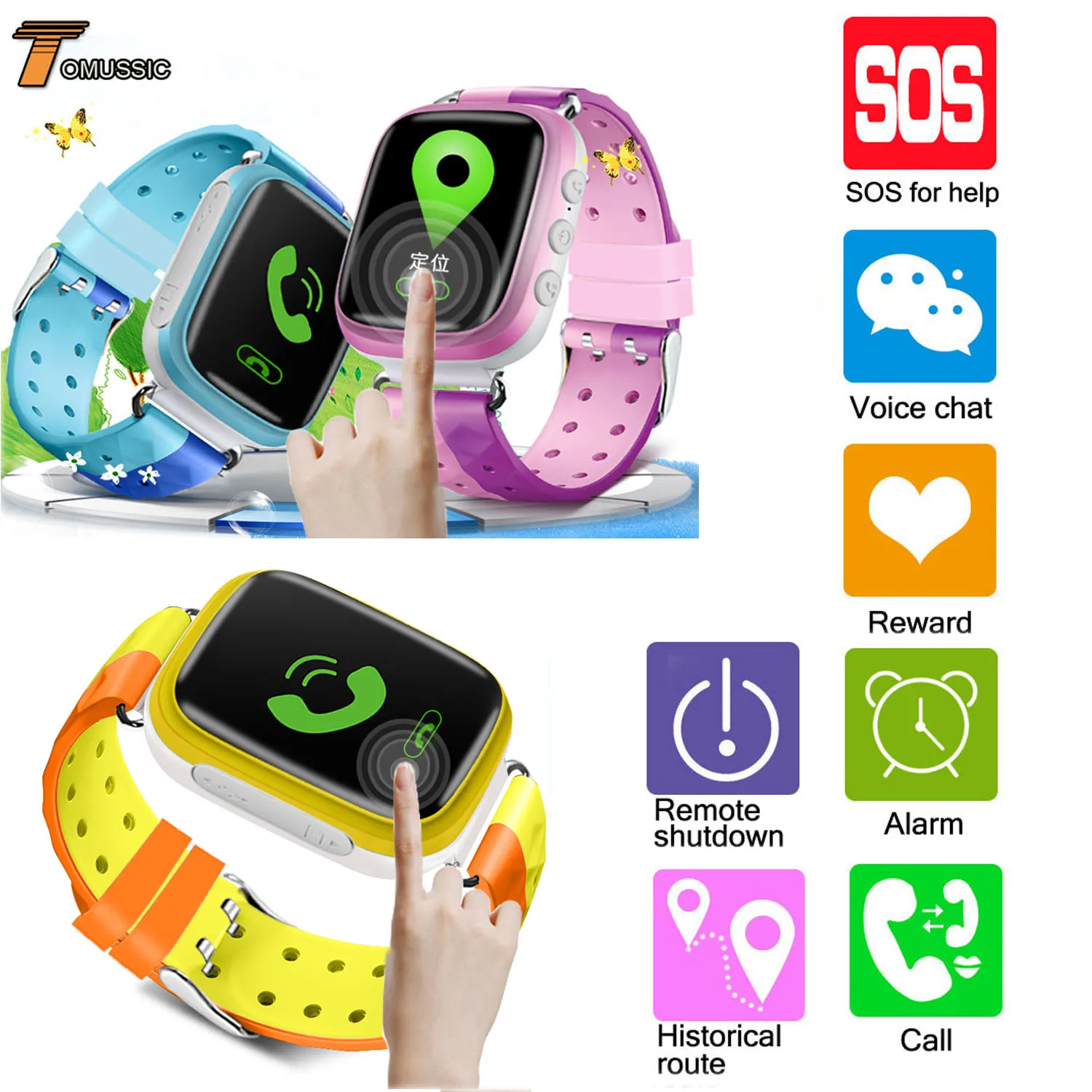 TOMU Kids Smart Watch LBS Tracker SOS Call Q80 Smart Baby Watch Remote Control Anti Lost Children Watches Compatible iOS Android