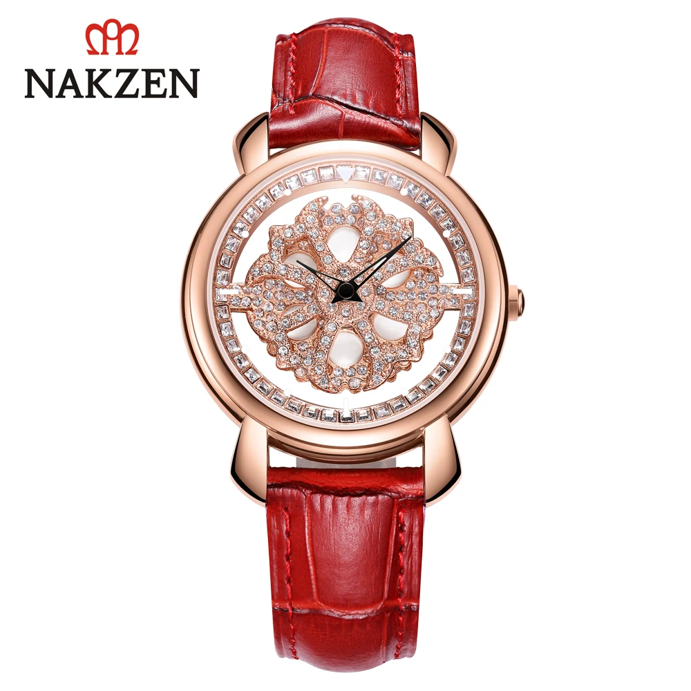 Бренд NAKZEN поставляется для запуска сетчатые красные часы с полым бриллиантом
