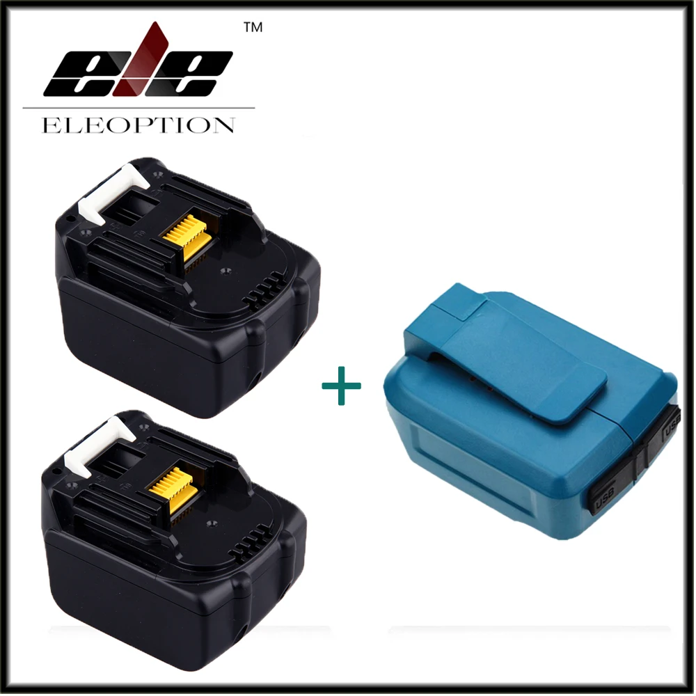 

Eleoption 2x 14.4V 3.0Ah 3000mAh Li-ion Replacement Battery Pack For Makita BL1430 194066-1 194559-8 + Dual USB Charger Adapter
